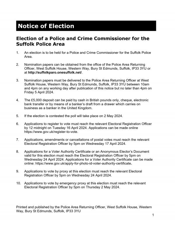 PCC election Notice of Election 2 May 2024 1