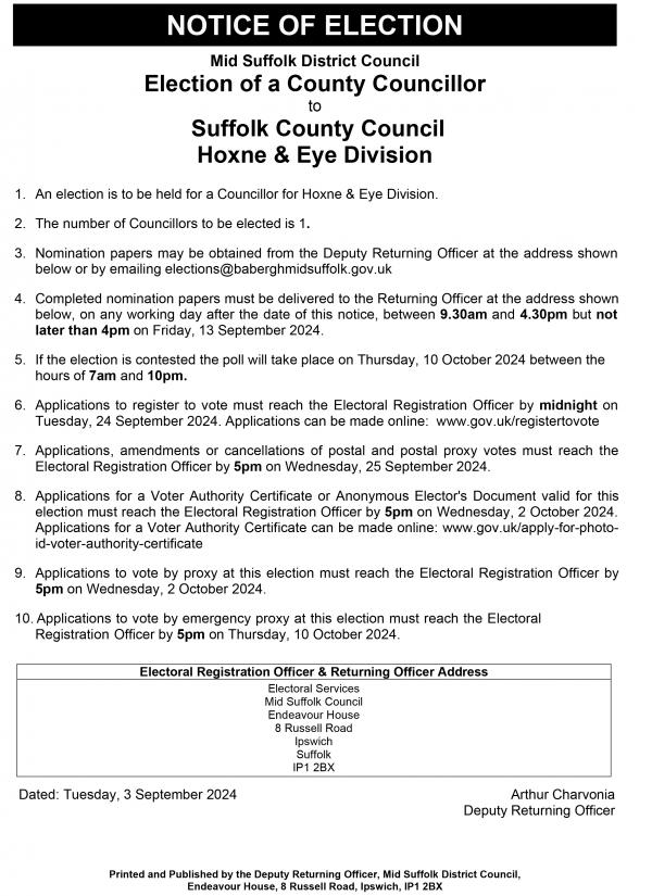 Notice of Election Hoxne and Eye