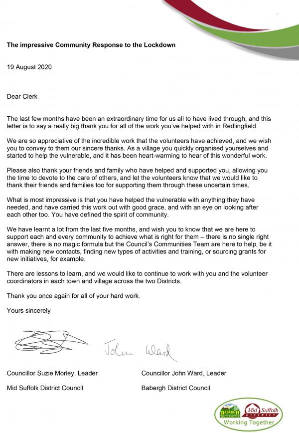 Thank you letter to Volunteers